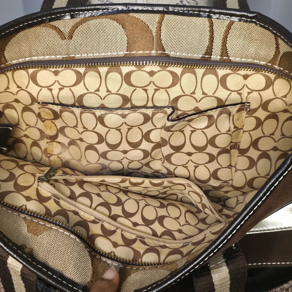 Coach Brown Signature Suede & Canvas Tote Bag - Picture 7 of 9